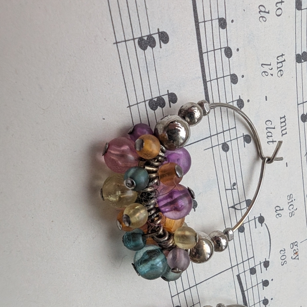 Vintage Colorful Beaded Hoop Earrings - Picture 3 of 7
